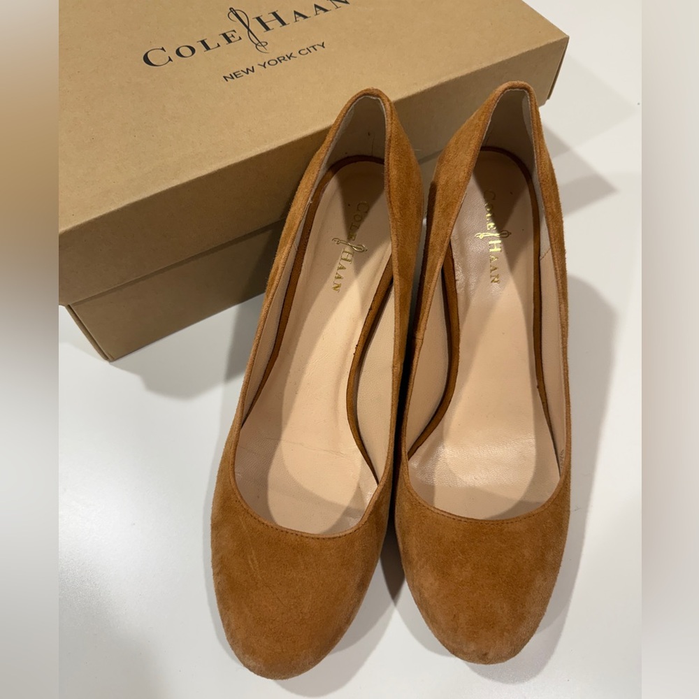 SOLD -Cole Haan Women's Tan Suede Wedge Heel